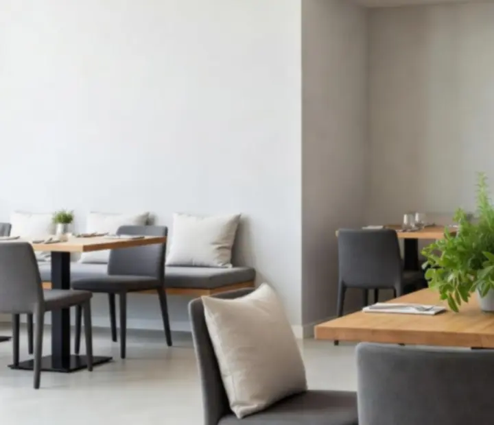 Interior moderno y luminoso del bistró urbano Mesaynaipes